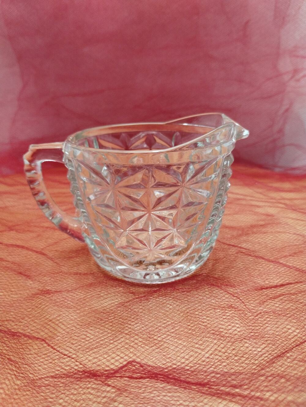 Vintage Anchor Hocking Stars & Bars Clear Glass Creamer Pitcher MCM